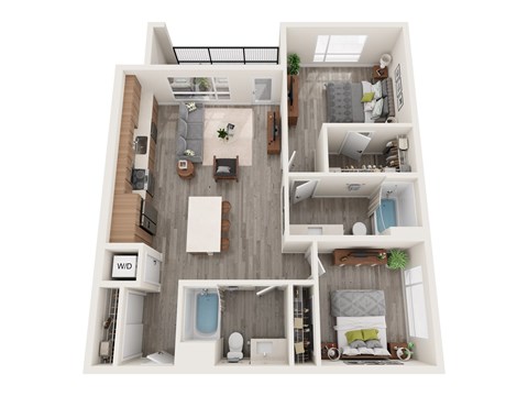 Floor plan for 2 beds, 2 baths, 1058 sqft